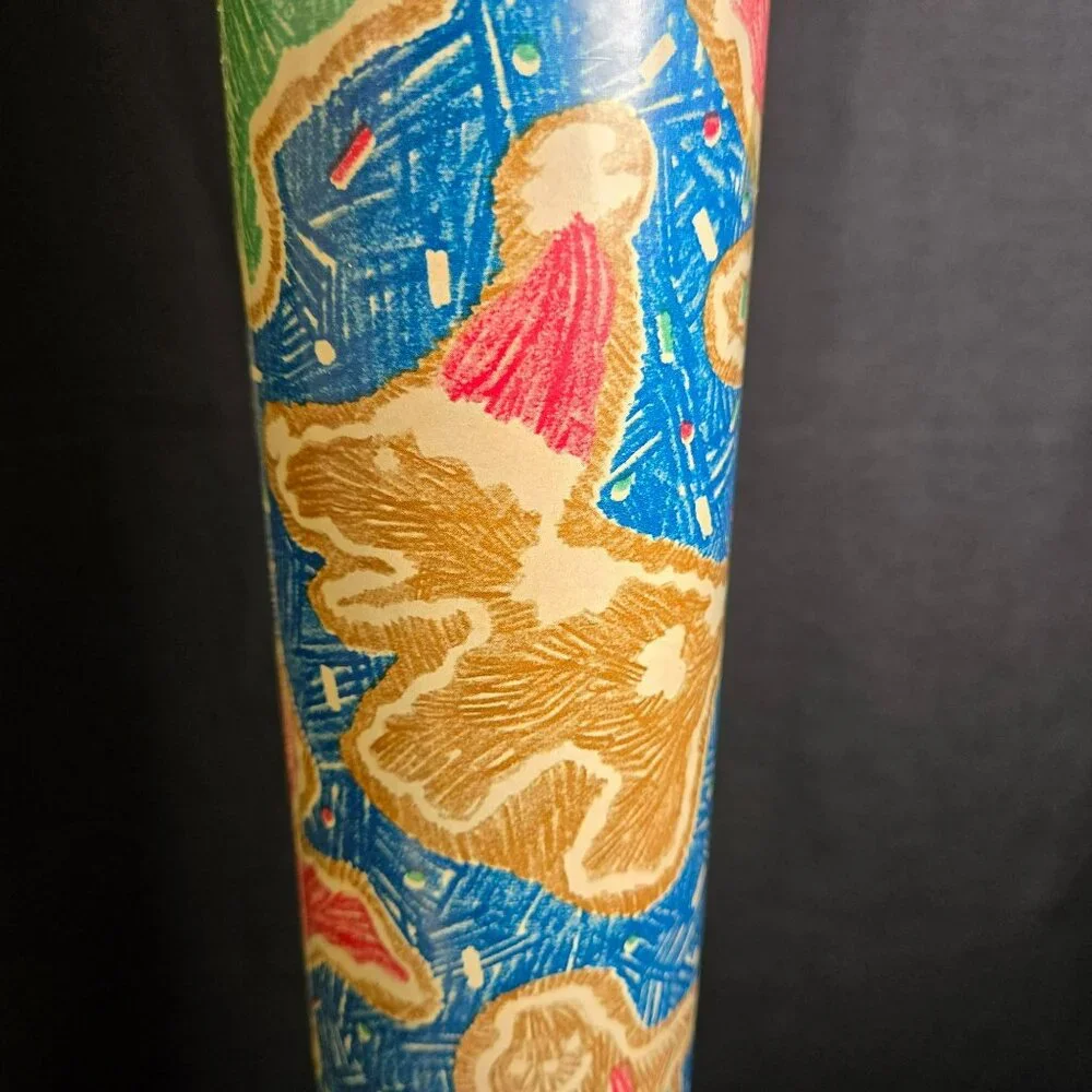 VTG Artaire Toy Wrap Christmas Wrapping Paper Gingerbread Crayon Scribbles USA